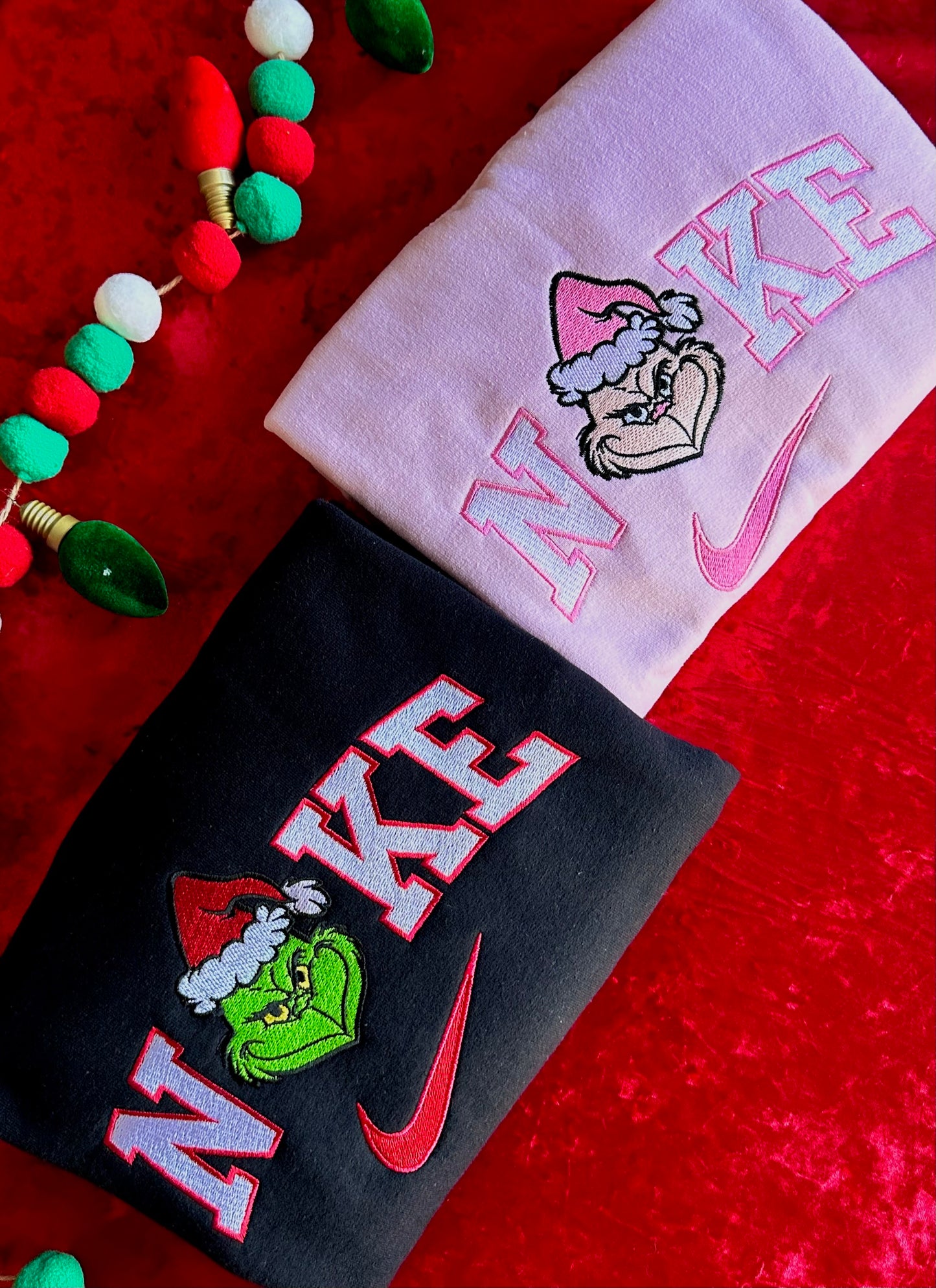 Christmas Grouch Couple Sweaters (Cuff Embroidery optional add-on in cart)