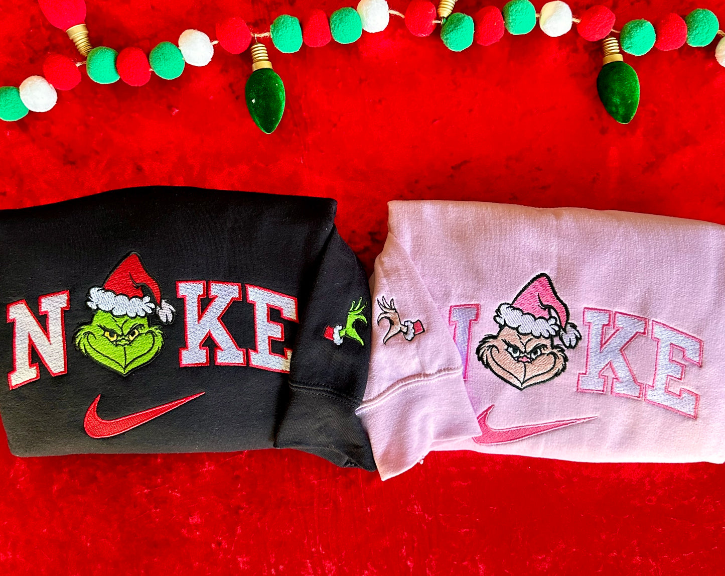 Christmas Grouch Couple Sweaters (Cuff Embroidery optional add-on in cart)
